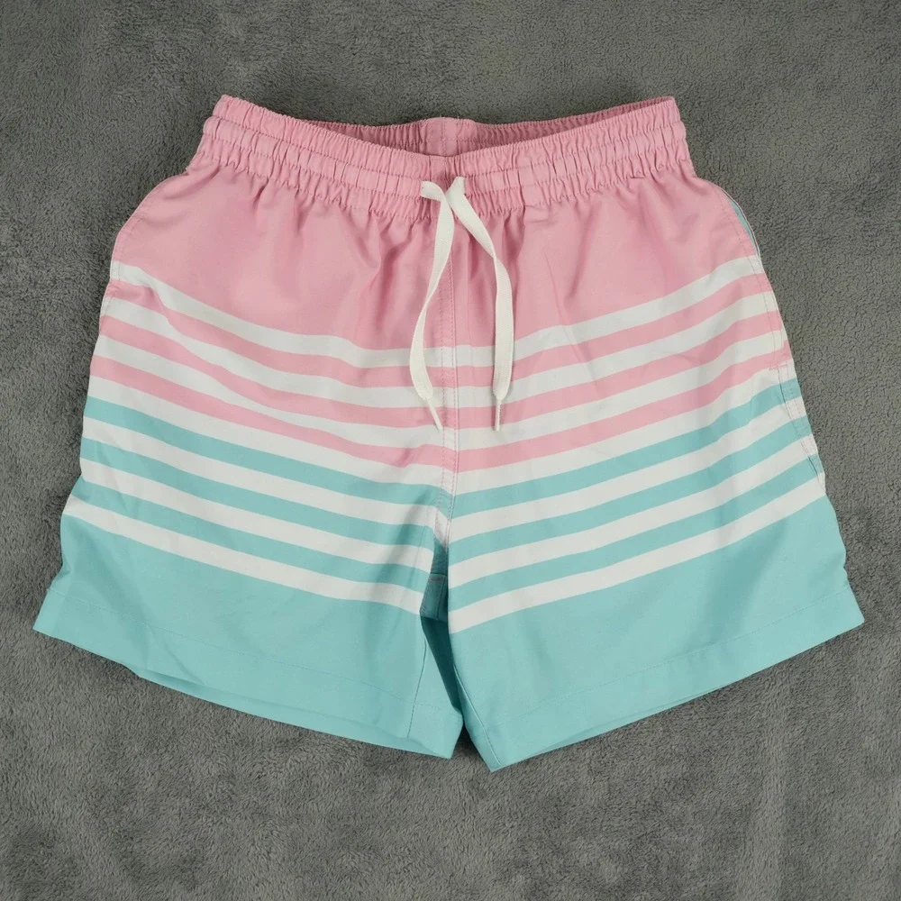 Chubbies Swim Trunks Men‎ S Pink Blue Striped 5.5 In Inseam Lined Board Shorts